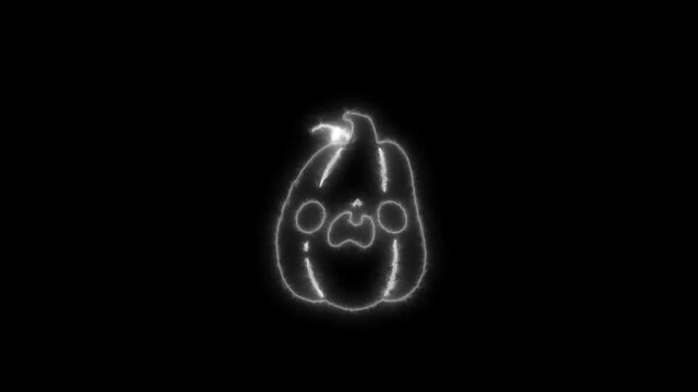 Glowing White Neon Halloween Pumpkin Outline Animation on Black Background 4K