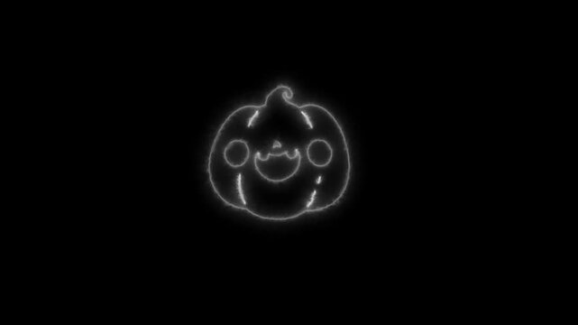 Glowing White Neon Halloween Pumpkin Outline Animation on Black Background 4K