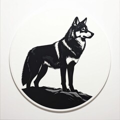 Black and white illustration of a wolf on a rock. © Rusdam
