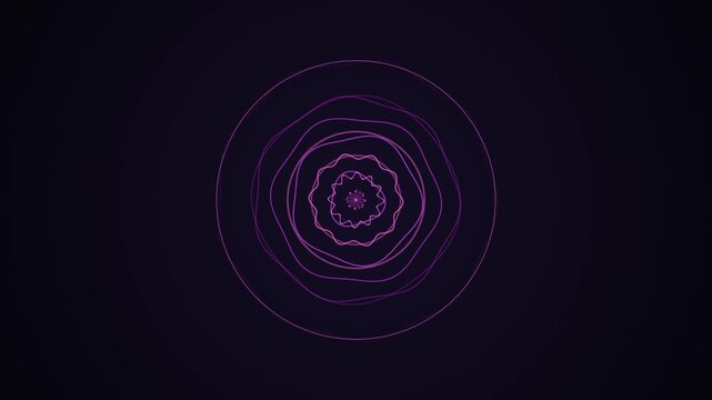 Abstract purple lines create a mesmerizing, continuous looping pattern on a dark background.