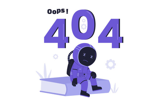 Illustration of 404 Page Not Found. Vector illustration of a sad astronaut character sitting under a giant 404 text for website error page not found concept