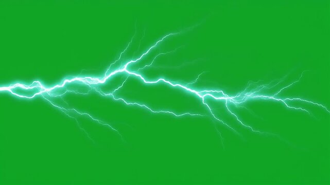 A bright white lightning bolt strikes horizontally across a solid green background.
