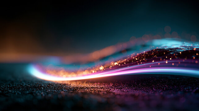 Abstract glowing light wave energy flowing on dark textured background with abstract