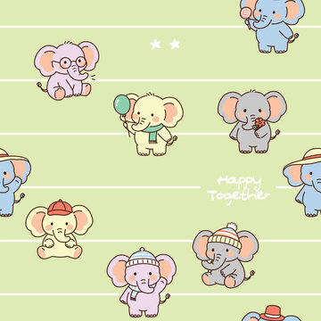 Happy Baby Elephant Seamless Pattern Colorful Cartoon Animal Background for Kids Fabric and Wallpaper Design