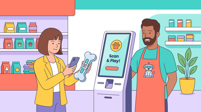 An engaging illustration depicting a positive customer service interaction in a retail environment, showcasing helpfulness and approachability seamlessly in a vibrant setting.