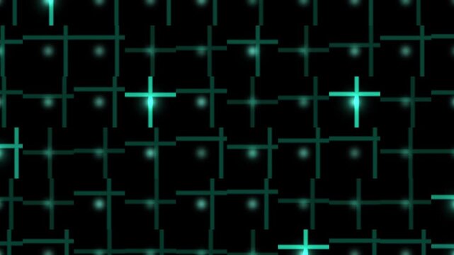 This abstract background displays a repeating pattern of glowing teal lines forming a grid.