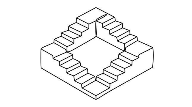 Continuous Line Drawing of Impossible Penrose Stairs Illustration