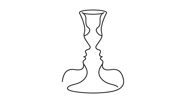 Rubin's Vase Optical Illusion Continuous Line Art Drawing