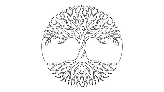 Tree of Life Circular Continuous One Line Art Illustration