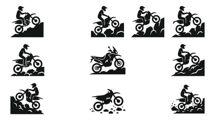 Obraz premium Black motorcycle rider silhouette icons set.