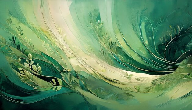 emerald forest abstract painterly background with green sage and beige textured canvas