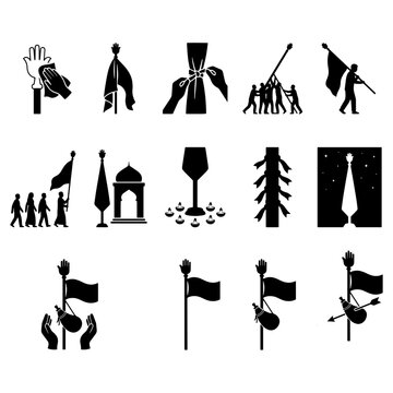 Muharram Islamic Religious Procession Alam and Sacred Symbols Silhouette Set