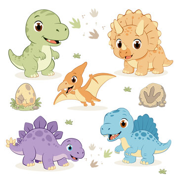 Um conjunto comercial de vetores de dinossauros beb&ecirc;s