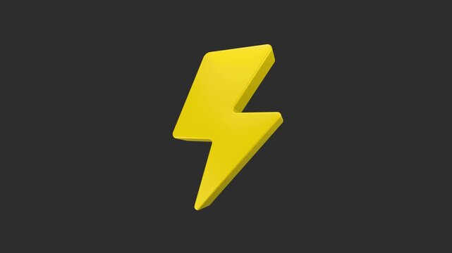 3D motion lightning bolt icon set against a dark grey background Represents electricity, quick action, energy, or battery charging states.Design: Styled with a slight 3D depth and bevel effect in a br