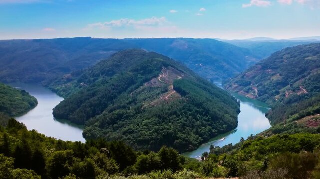 Meandering Sil river canyon aerial view