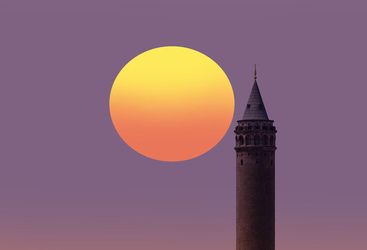 Galata Tower at amazing sunset sky  - Istanbul, Turkey