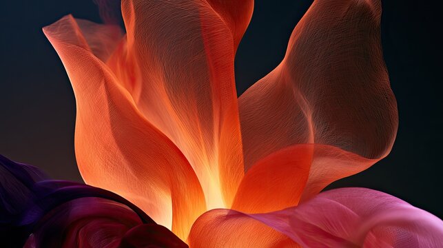 Fiery, ethereal fabric swirls in glowing, abstract composition