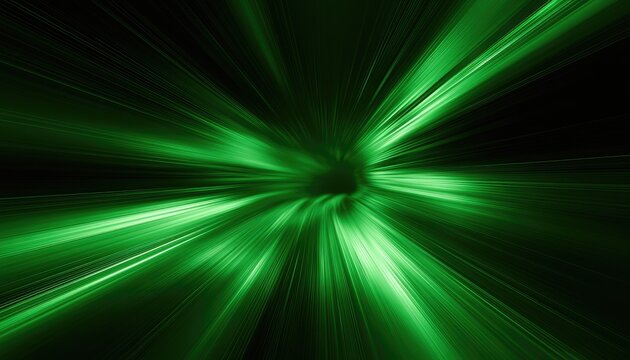 A vibrant green light burst zooms through the dark, creating a tunnel effect