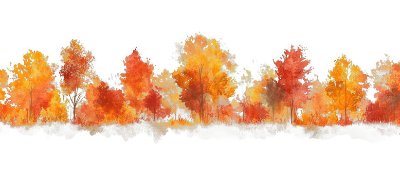 PNG Autumn watercolor forest border with colorful fall trees