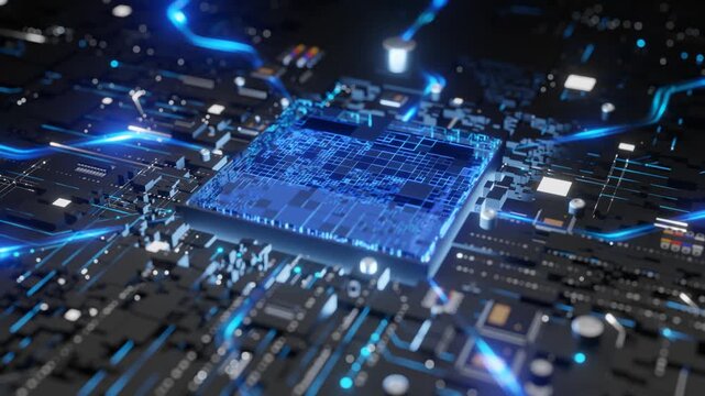 CPU Activation on Circuit Board with AI Processor Boot Sequence and Digital Electronics