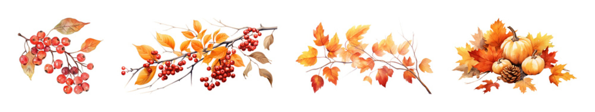 PNG Autumn leaves and berries watercolor borders, transparent background