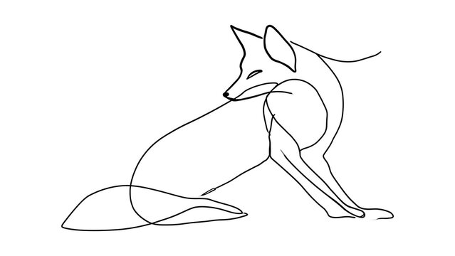 Minimalist fox line art illustration white background.