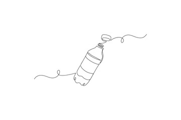 Obraz premium Bottle line art editable stroke continuous one line drawing with fork and wave 