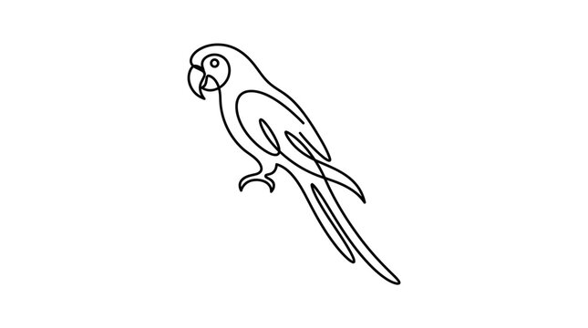 Minimalist single line drawing of a parrot on white background