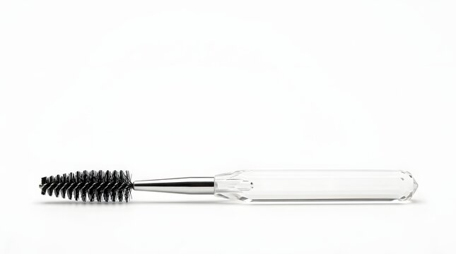 Mascara brush with black bristles and white handle