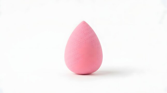 Pink teardrop shaped beauty sponge on white background