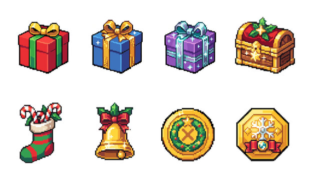 Christmas pixel art RPG game loot items