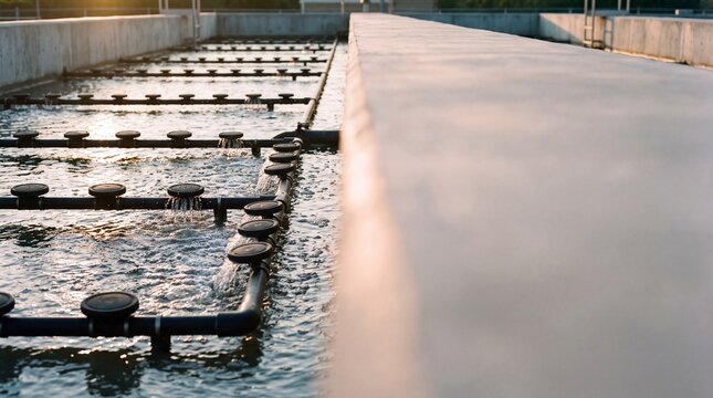 Wastewater aeration basin with fine bubble disc diffusers