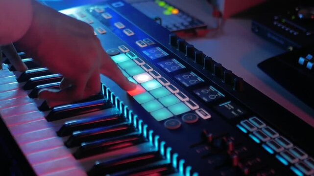 Professional DJ Audio Mixer in Action with Digital Sound Control Board and Electronic Music Technology Interface