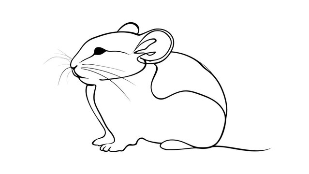 Minimalist line art mouse illustration white background.