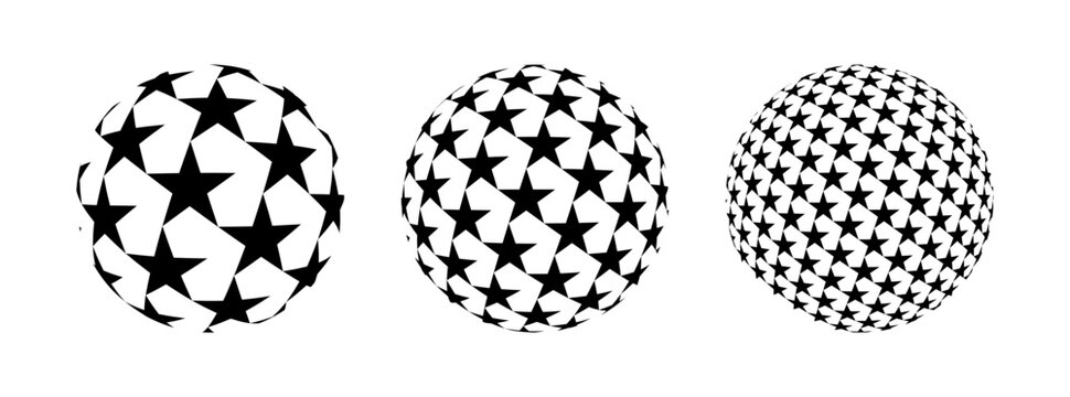 Ball Sphere With Five Points Star Pattern Vector Illustration Set