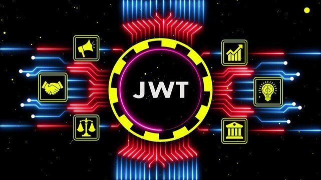 Abstract jwt token digital technology hitech background network security concept motion.