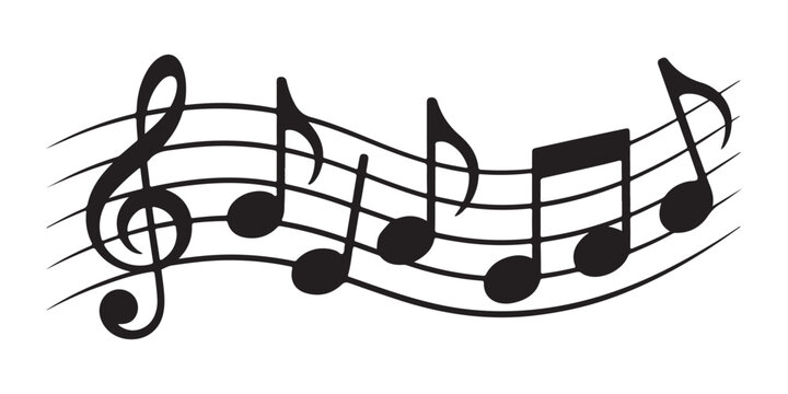 Treble clef symbol and music notes on wavy staff lines vector illustration for decorative design projects.