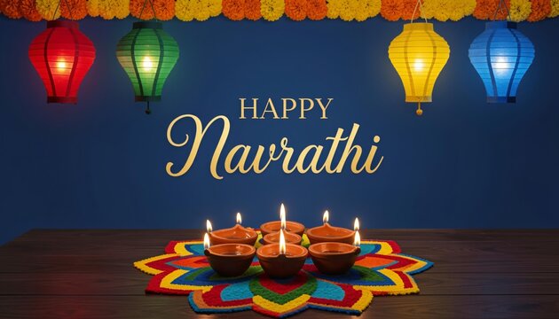 Indian couple performing traditional garba dance on navratri festival celebration night with ethnic clothing and colorful folk background