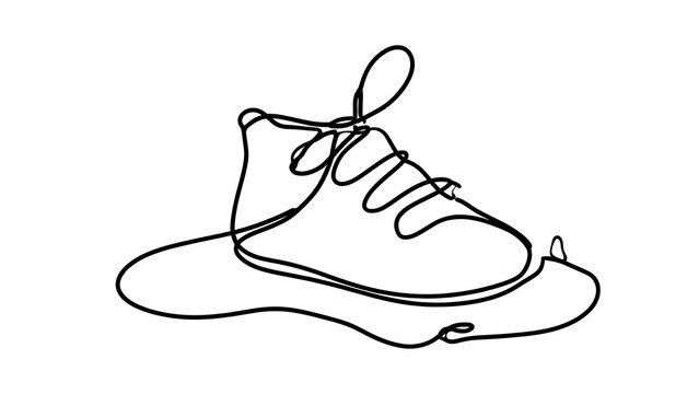 Minimalist line art sneaker drawing white background.