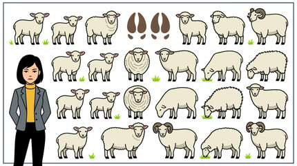 Sheep and Ram Vector Set with Hoof Prints and Character © Dreamine