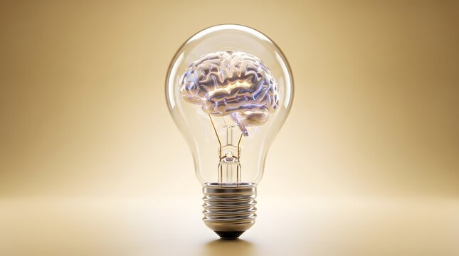Creative lightbulb with human brain inside