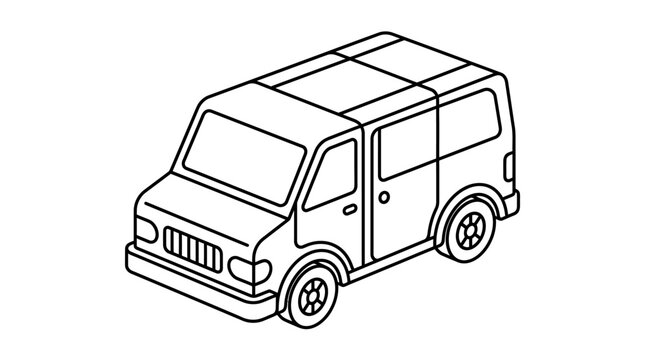 Simple line art illustration of a compact van vehicle