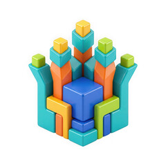 Naklejka premium Abstract 3d geometric structure made of colorful plastic blocks isolated on transparent background
