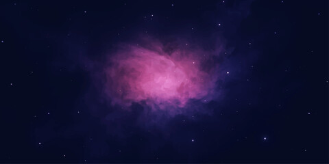 A vibrant nebula of pink and purple clouds swirls in the dark expanse of space, dotted with tiny stars, creating a cosmic spectacle. © MAHIN