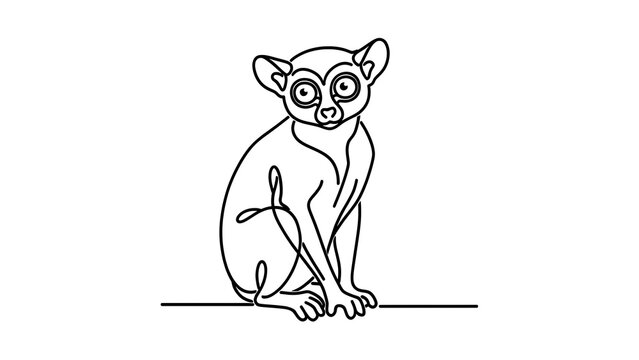 Minimalist line art lemur white background.