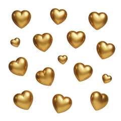 Obraz premium Collection of golden heart icons in grid pattern isolated on white background