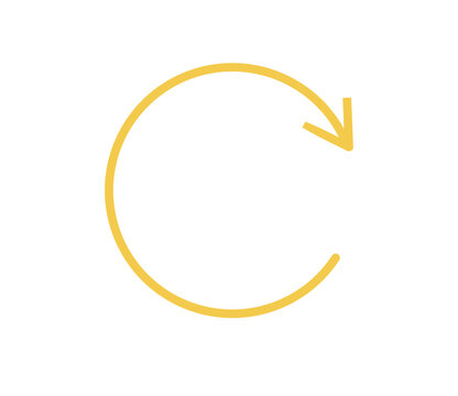 Hand draw yellow circular arrow icon png transparent background, refresh reload repeat rotation symbol.