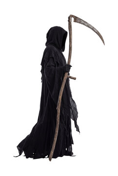 Grim reaper with scythe isolated on transparent background