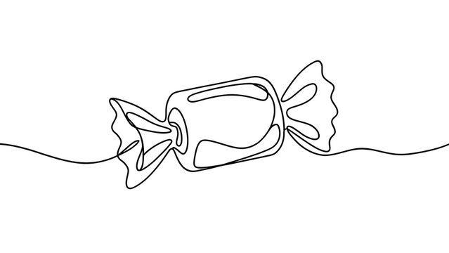 Minimalist candy wrapper line art white background.