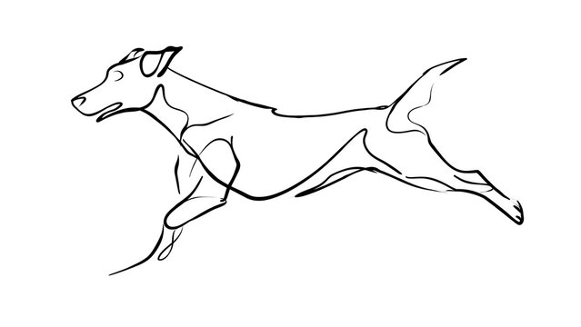 Running dog illustration on white background.